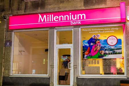 Tarnowskie GÃ³ry, Poland - 10 January 2020 - Millennium bank website in Tarnowskie GÃ³ryのeditorial素材