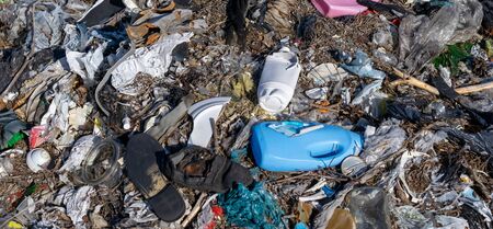 Municipal garbage dump in landfill. Environmental pollution.