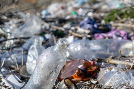Municipal garbage dump in landfill. Environmental pollution.の写真素材