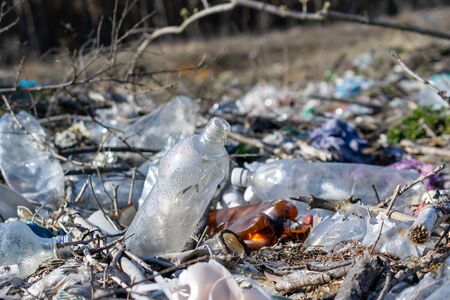 Municipal garbage dump in landfill. Environmental pollution.の写真素材