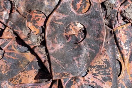 old copper sheet with visible details. texture or backgroundの写真素材