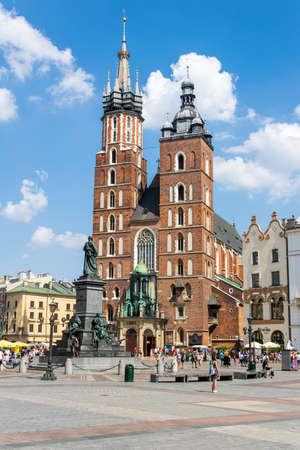 Krakow, Poland - 08/08/2020 - St. Mary's Church in the Market Square in Krakowのeditorial素材