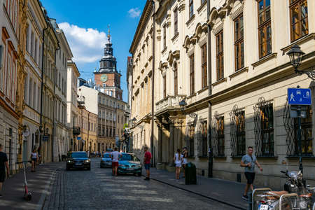 Foto de Krakow, Poland - 08/08/2020 - historic streets in Krakow - Imagen libre de derechos