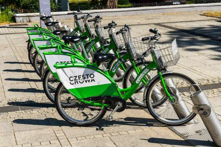 Czestochowa, Poland -02/08/2020 - city bikes for rent in Czestochowaのeditorial素材