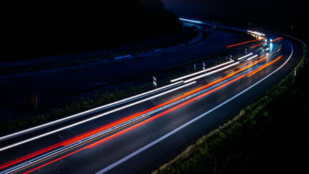 lights of moving cars at night. long exposureの写真素材