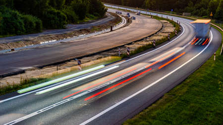 lights of moving cars at night. long exposureの写真素材
