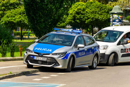Krakow, Poland - 08/08/2020 - Police car standing on the pavement in Krakowのeditorial素材