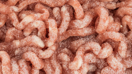 minced meat with ice crystals. texture or backgroundの写真素材