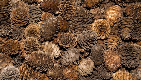 brown larch cones with visible details. background or textureの写真素材