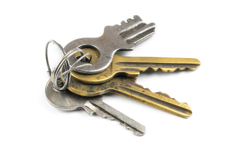 macro photo of keys on white backgroundの写真素材