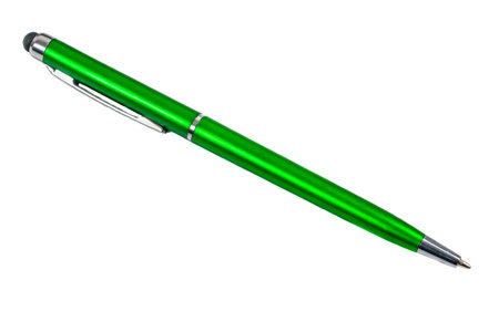 green ballpoint pen on a white backgroundの写真素材