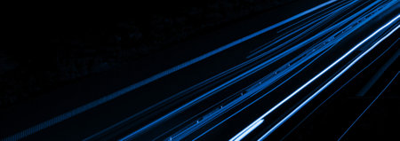 blue car lights at night. long exposureの写真素材