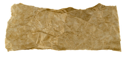creased brown piece of paper on a white backgroundの写真素材