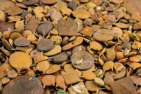 old brown capacitors. scrap with visible detailsの写真素材