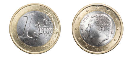 one euro coin on a white isolated backgroundの写真素材