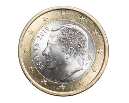 one euro coin on a white isolated backgroundの写真素材