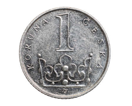 Czech republic one krone coin on white isolated backgroundの写真素材