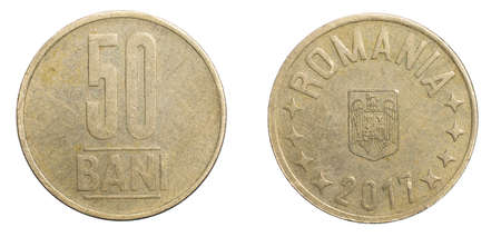 Romania fifty sucks coin isolated on white backgroundの写真素材