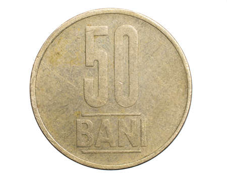 Romania fifty sucks coin isolated on white background