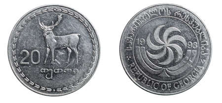 twenty Georgian tetri coin isolated on white backgroundの写真素材