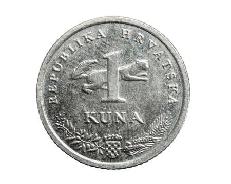 Croatia one kuna coin isolated on white backgroundの写真素材