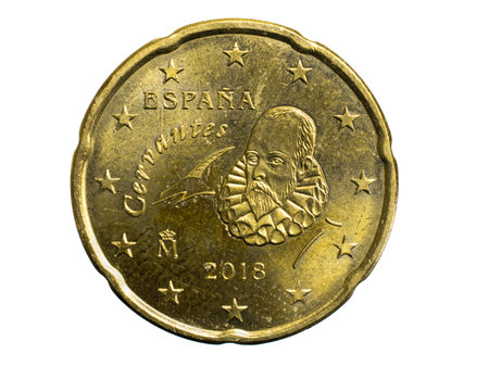 twenty euro cent coin isolated on white backgroundの写真素材