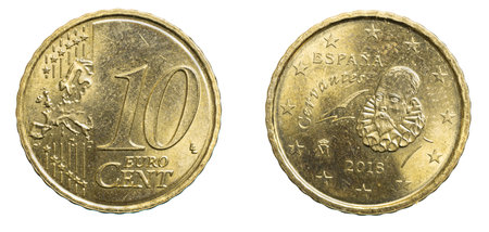 ten euro cent coin isolated on white backgroundの写真素材