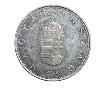 ten hungarian forint coin isolated on white backgroundの写真素材