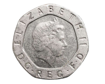 twenty pence coin isolated on white backgroundの写真素材