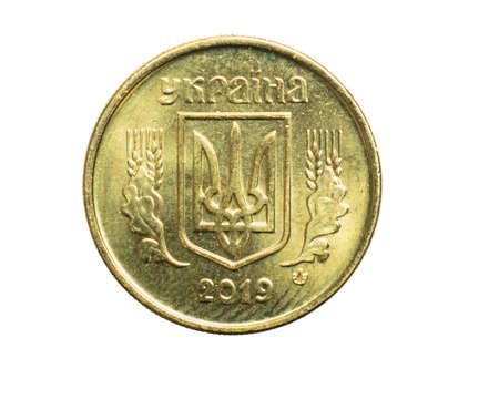 ten ukrainian kopecks coin isolated on white backgroundの写真素材