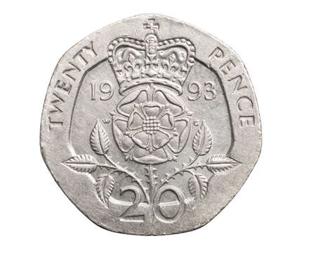 twenty pence coin isolated on white backgroundの写真素材