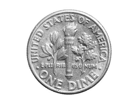 one dime coin isolated on white backgroundの写真素材