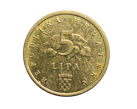 five croatian lipa coin isolated on white backgroundの写真素材