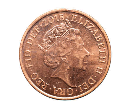 one penny coin isolated on white backgroundの写真素材