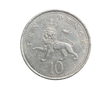 ten pence coin isolated on white backgroundの写真素材