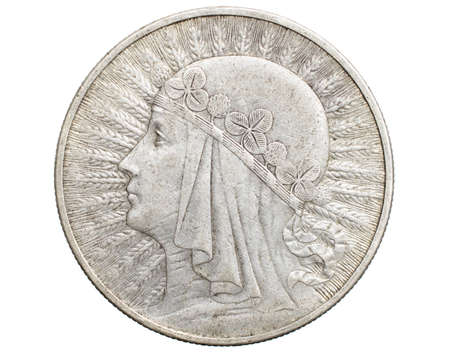 ten Polish zloty coin on a white isolated backgroundの写真素材