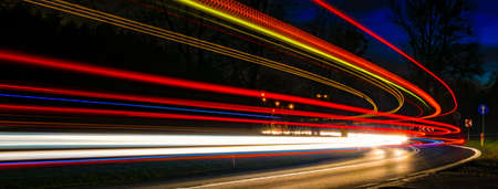 lights of moving cars at night. long exposureの写真素材