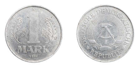 one germany mark coin on a white isolated backgroundの写真素材