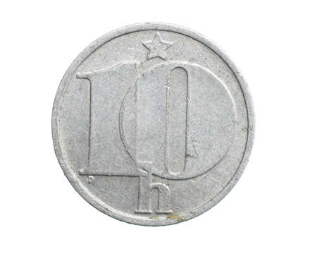 ten czechoslovakia koruna coin on white isolated backgroundの写真素材