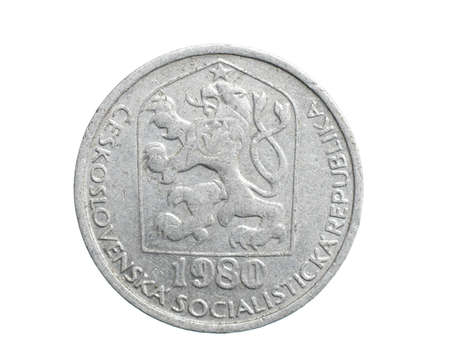 ten czechoslovakia koruna coin on white isolated backgroundの写真素材