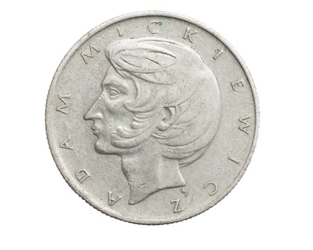 ten Polish zloty coin on a white isolated backgroundの写真素材