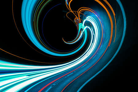 lights of moving cars at night. long exposureの写真素材