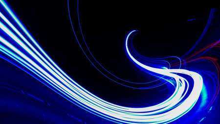 blue car lights at night. long exposureの写真素材