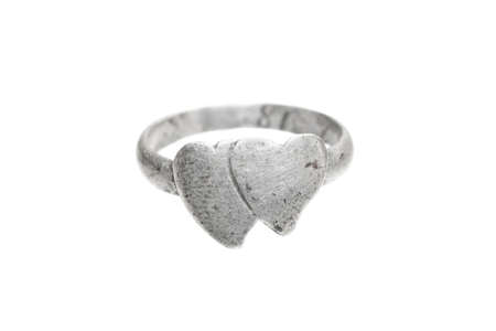 old silver ring on a white isolated backgroundの写真素材