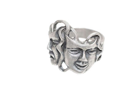 old silver ring on a white isolated backgroundの写真素材