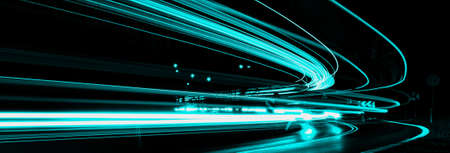 blue car lights at night. long exposureの写真素材