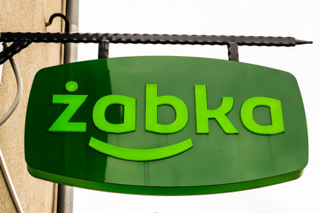 Olsztyn, Poland -31.07.2020 - Logo of the zabka store in Olsztynのeditorial素材