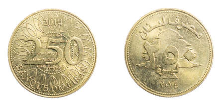 Lebanon two hundred and fifty livres coin on white isolated backgroundの写真素材