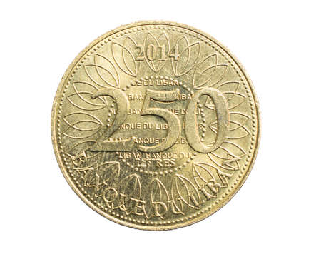 Lebanon two hundred and fifty livres coin on white isolated backgroundの写真素材