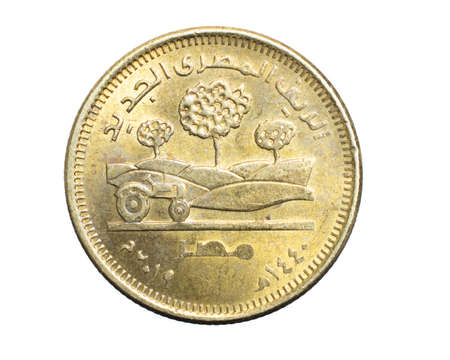 Egypt fifty piastres coin on a white isolated backgroundの写真素材